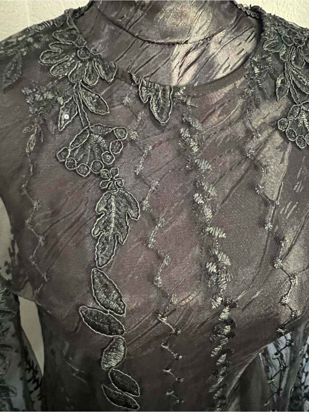 Zara Embroidered Semi-Sheer Tulle Dress Gothic Black Sz Xs NWT - Picture 4 of 14